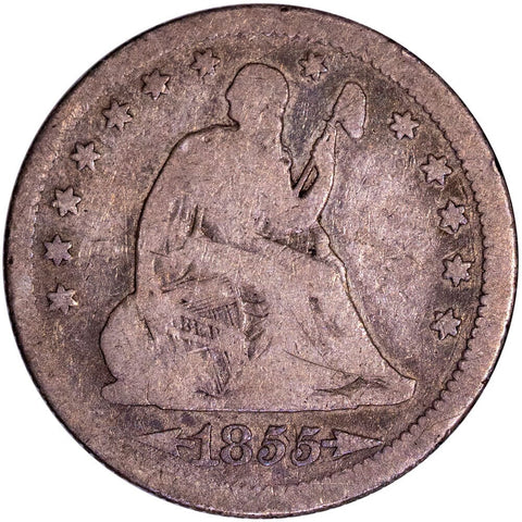 1855 Arrows Seated Liberty Quarter - Good