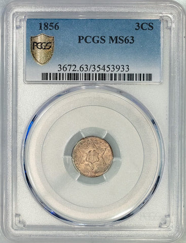 1856 Type-2 Three Cent Silver (Trime) - PCGS MS 63
