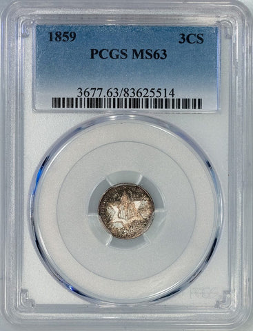 1859 Type-3 Three Cent Silver (Trime) - PCGS MS 63