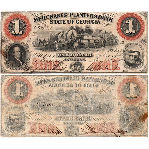 1859 $1 Merchants & Planters Bank Savannah, GA GA-315-G2c - Fine+