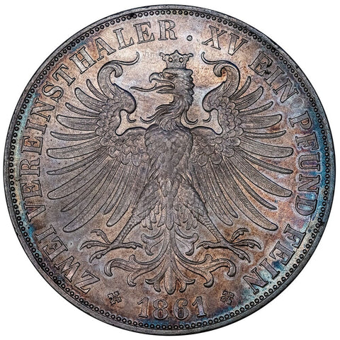 1861 German States, Frankfurt Silver 2 Thaler KM.365 - Choice About Uncirculated+