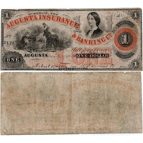 1861 $1 Augusta Insurance and Banking Co Note, Georgia - Very Good