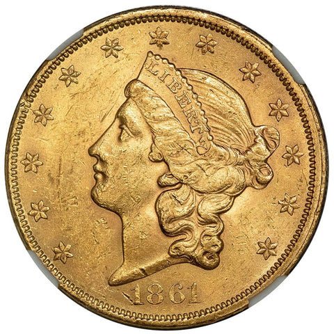 1861 $20 Liberty Double Eagle Gold Coin - NGC AU 58 - Civil War Date
