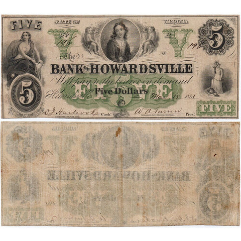 1861 $5 Bank of Howardsville, Virginia VA105-G14a - Very Fine