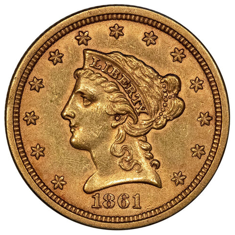 1861 New Reverse $2.5 Liberty Head Gold Coin - Choice About Uncirculated