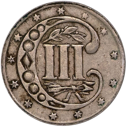 1861 Type-3 Three Cent Silver (Trime) - Very Fine+
