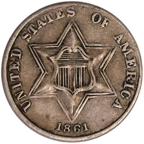 1861 Type-3 Three Cent Silver (Trime) - Very Fine+