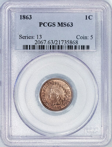 1863 Indian Cent - NGC MS 63 - Choice Brilliant Uncirculated