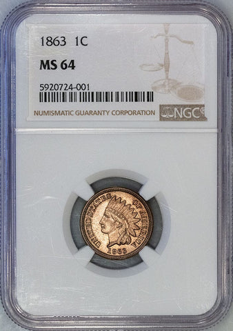 1863 Indian Cent - NGC MS 64 - Choice Brilliant Uncirculated