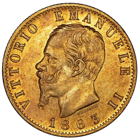 1863 Italy Gold 20 Lire KM.10.1 - Extremely Fine