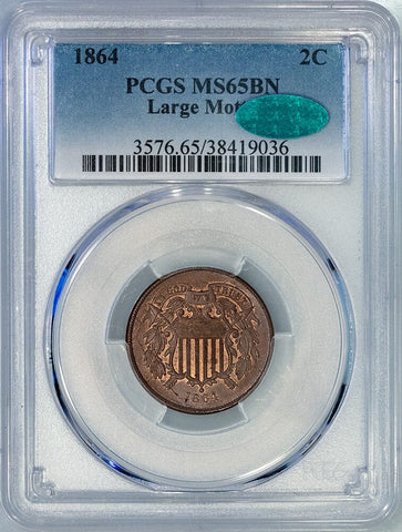 1864 Large Motto Two Cent Piece - PCGS MS 65 BN CAC - Shattering Die