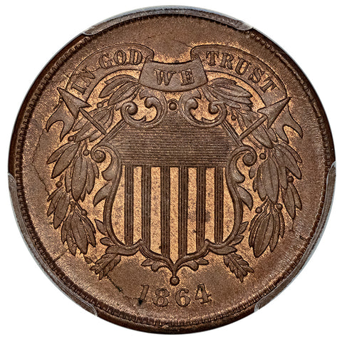 1864 Large Motto Two Cent Piece - PCGS MS 65 BN CAC - Shattering Die