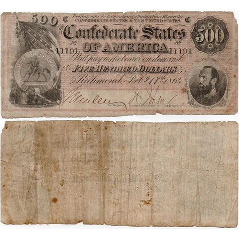 1864 $500 Confederate States of America Note T-64 ~ Very Good