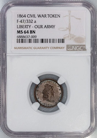 1863 Our Army Civil War Token Fuld 47/232-A - NGC MS 64 BN