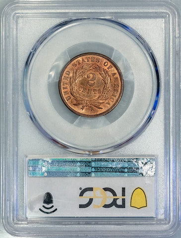 1865 Plain 5 Two Cent Piece - PCGS MS 65 RB CAC - Gem Red & Brown
