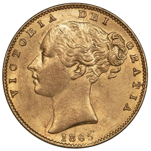 1865 Great Britain Young Head Victoria Gold Sovereign - About Uncirculated