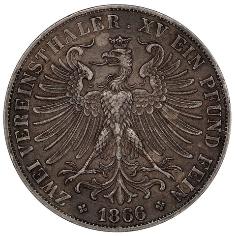 1866 German States, Frankfurt Silver 2 Thaler KM.365 - Extremely Fine