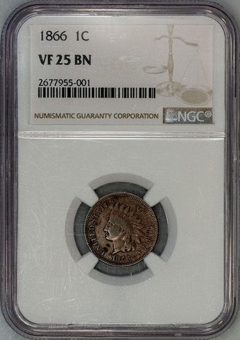 1866 Indian Head Cent - NGC VF 25 - Very Fine