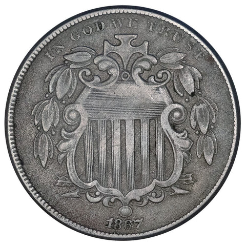 1867 Rays Shield Nickel- Very Good/Fine