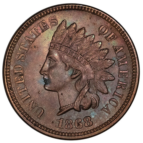 1868 Indian Head Cent - About Uncirculated+ Brown Detail