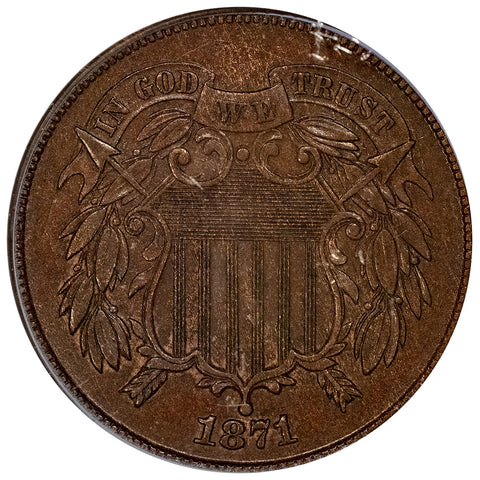1871 Two Cent Piece - PCGS AU 58 CAC - Choice About Uncirculated