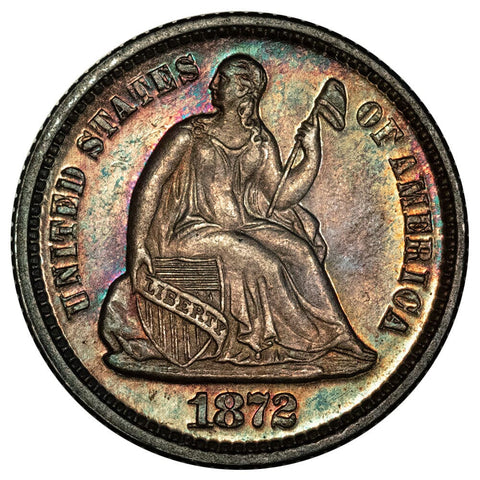 1872 Seated Liberty Half Dime - Pretty Toned Proof Uncirculated