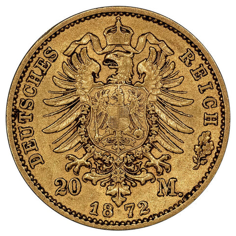 1872-C German States, Prussia Gold 20 Marks KM. 501 - Extremely Fine+