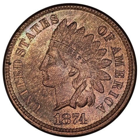1874 Indian Head Cent - Uncirculated Red & Brown Details