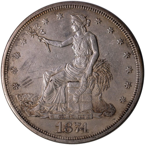 1874 Trade Dollar - Extremely Fine Details (Graffiti)