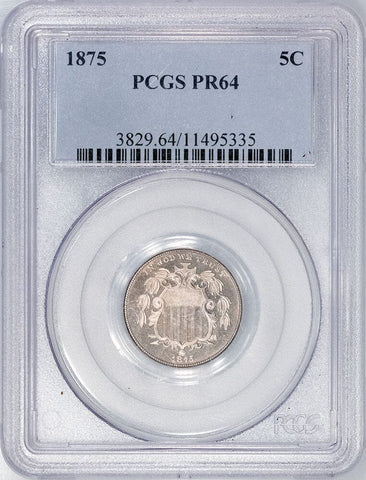 Choice Proof 1875 Shield Nickel - PCGS PR 64 - Mintage: 700