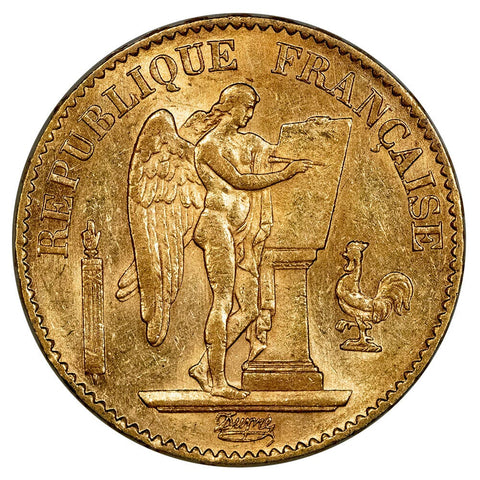 1877-A French Gold 20 Franc Angel KM.825 - About Uncirculated