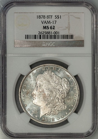 1878 8 Tail Feather Morgan Dollar - NGC MS 62 VAM-17 - Brilliant Uncirculated