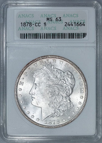 1878-CC Morgan Dollar - ANACS MS 63 Small White Holder