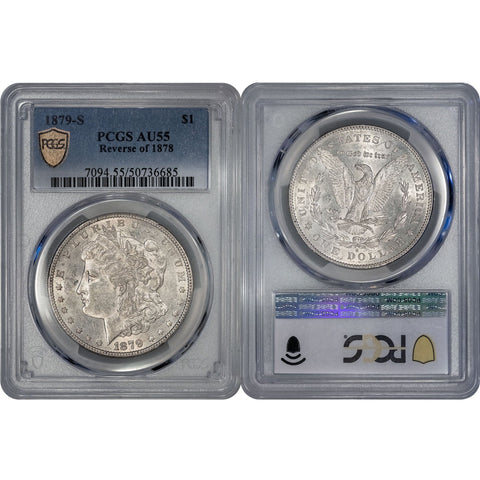 1879-S Morgan Dollar Top-100 VAM-9  - PCGS AU 55 - About Uncirculated