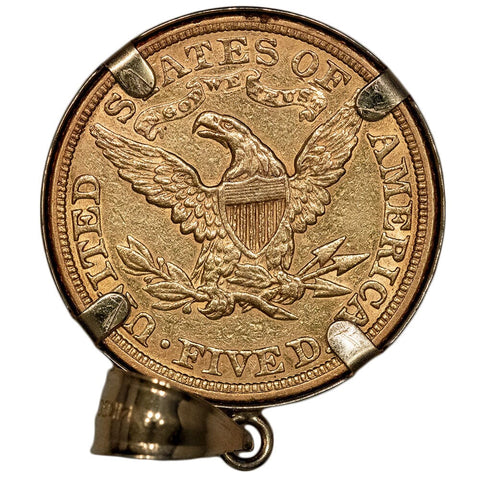 1880 $5 Liberty Head Gold Coin in 14k Gold Bezel - About Uncirculated Detail (Jewelry)