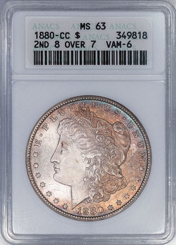 1880-CC R.79 8/7 Low Morgan Dollar - ANACS MS 63 - Top-100 VAM-6