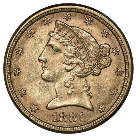 1881 $5 Liberty Head Gold Coin - About Uncirculated