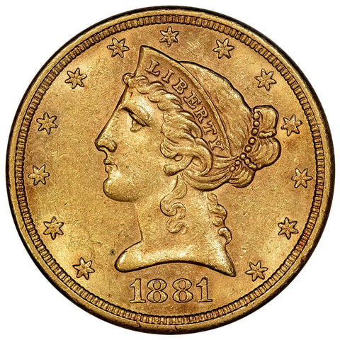 1881-S $5 Liberty Head Gold Coin - About Uncirculated
