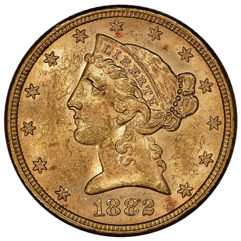 1882 $5 Liberty Head Gold Coin - About Uncirculated