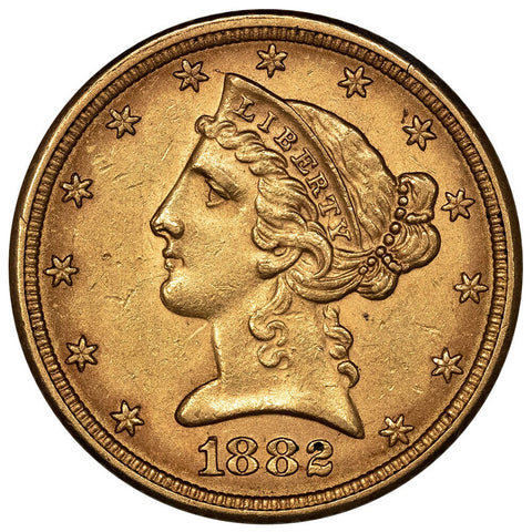 1882 $5 Liberty Head Gold Coin - About Uncirculated+
