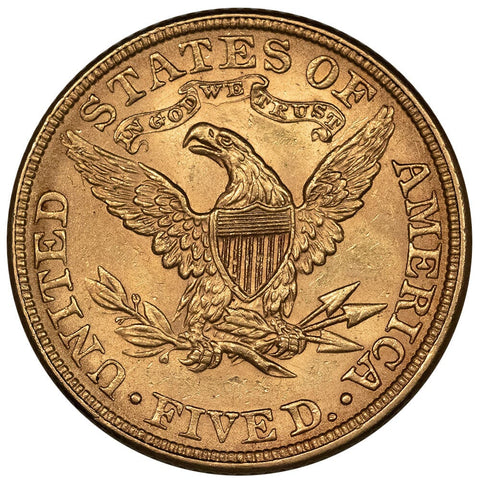 1882 $5 Liberty Head Gold Coin - About Uncirculated