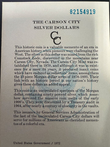 1882-CC Morgan Dollar - Carson City GSA - Brilliant Uncirculated w/ Box & CoA