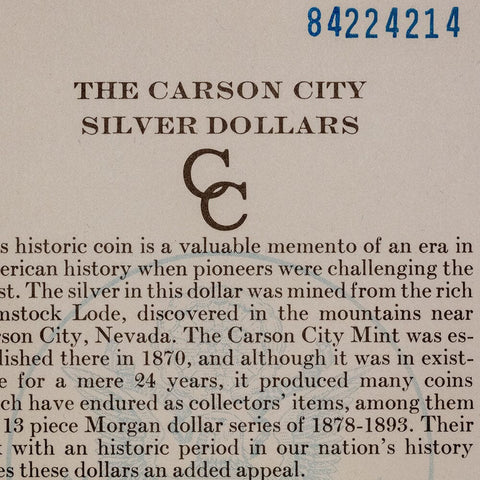 1884-CC Morgan Dollar - Carson City GSA - Brilliant Uncirculated w/ Box & CoA