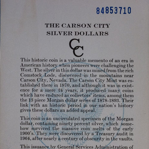 1884-CC Morgan Dollar - Carson City GSA - Brilliant Uncirculated w/ Box & CoA