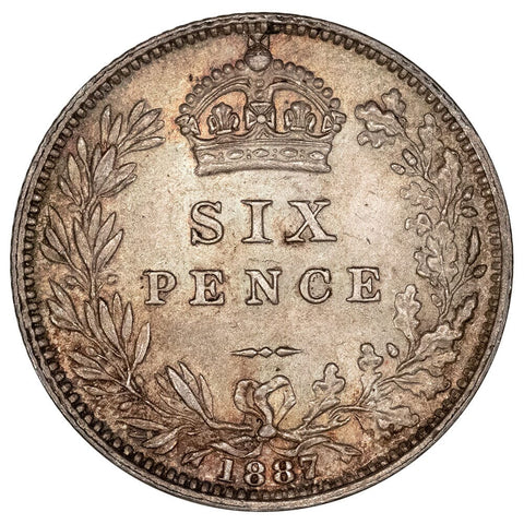 1887 Great Britain Silver Six Pence KM.759 (S-3928) - About Uncirculated