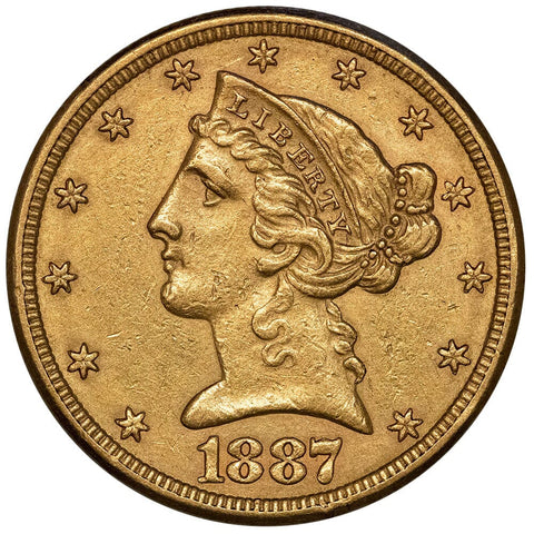 1887-S $5 Liberty Head Gold Coin - About Uncirculated
