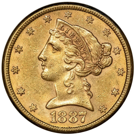 1887-S $5 Liberty Head Gold Coin - About Uncirculated