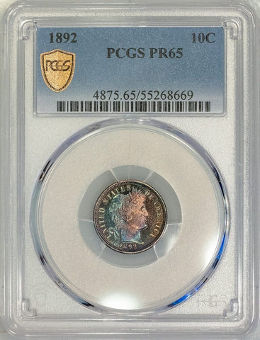 Proof 1892 Barber Dime - PCGS PR 65 - Pretty, Toned, Gem Proof