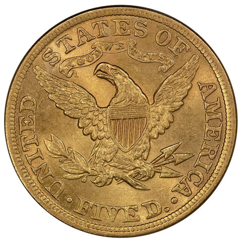 1892 $5 Liberty Head Gold Coin - Brilliant Uncirculated