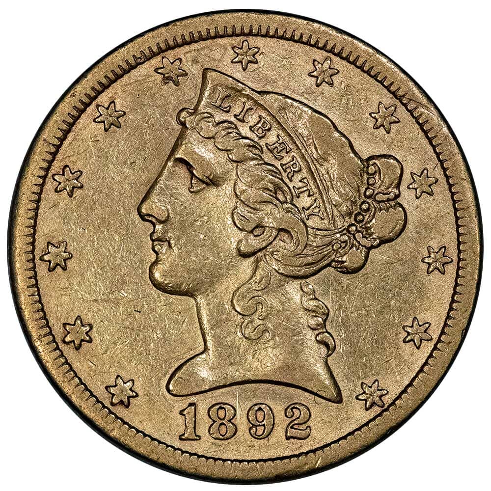 1892 CC 5 Liberty Gold Coin Very Fine Carson City Gold 1892-cc-5-liberty-gold-coin-very-fine-carson-city-gold